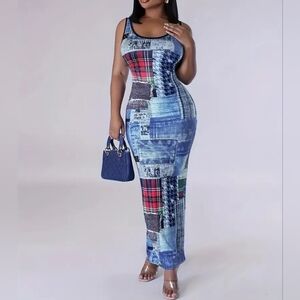 Plus Size Allover Print Tank Bodycon Dress